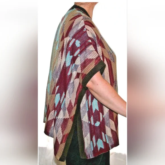 Eddie Bauer knit Pancho Chevron brown one size S M L cardigan - Picture 3 of 11